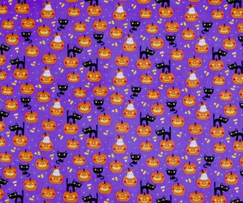 1 Yard Fabric Cut  - 44" x 36" - Halloween Black Cats on Pumpkins