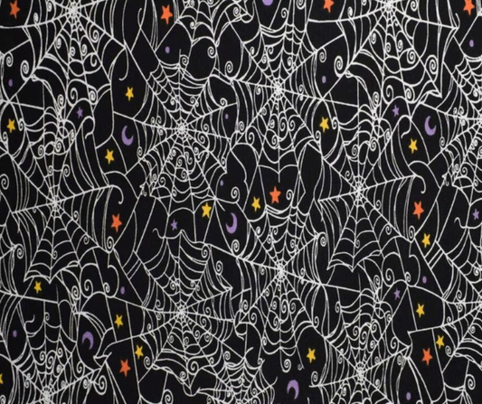 1 Yard Fabric Cut  - 43" x 36" - Halloween Spider Web & Stars