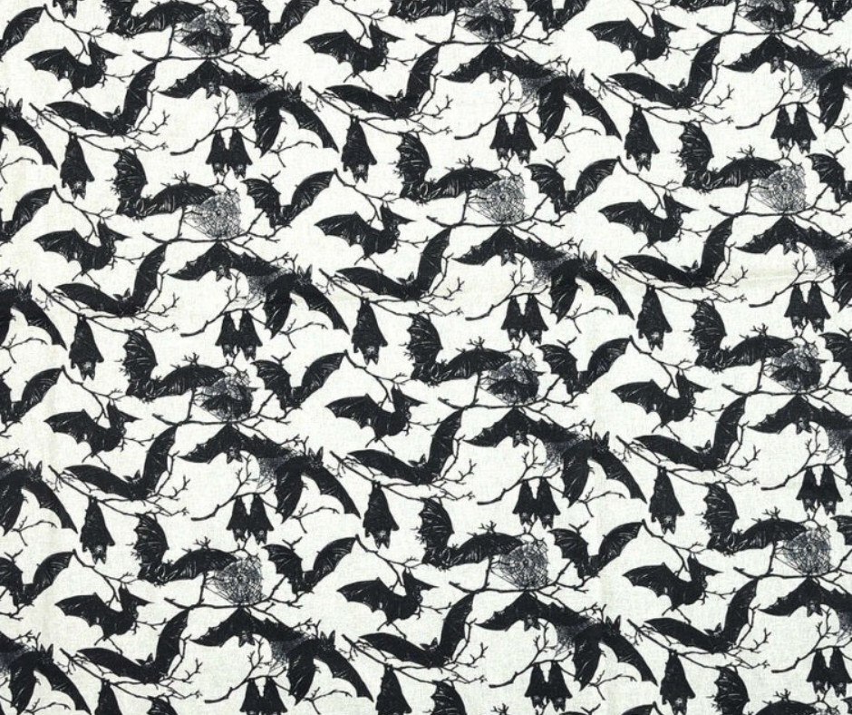 1 Yard Fabric Cut  - 44" x 36" - Bats on Cream Fabric