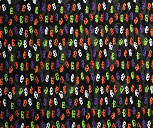 1 Yard Fabric Cut  - 43" x 36" - Halloween Multicolor Mini Pumpkin Heads