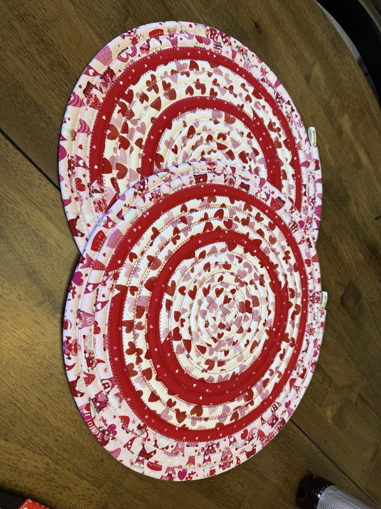 Round 17" Valentine's Day themed jelly roll placemat, flower mat, centerpiece mat