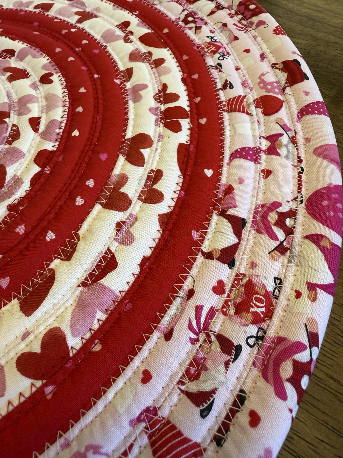 Round 17" Valentine's Day themed jelly roll placemat, flower mat, centerpiece mat