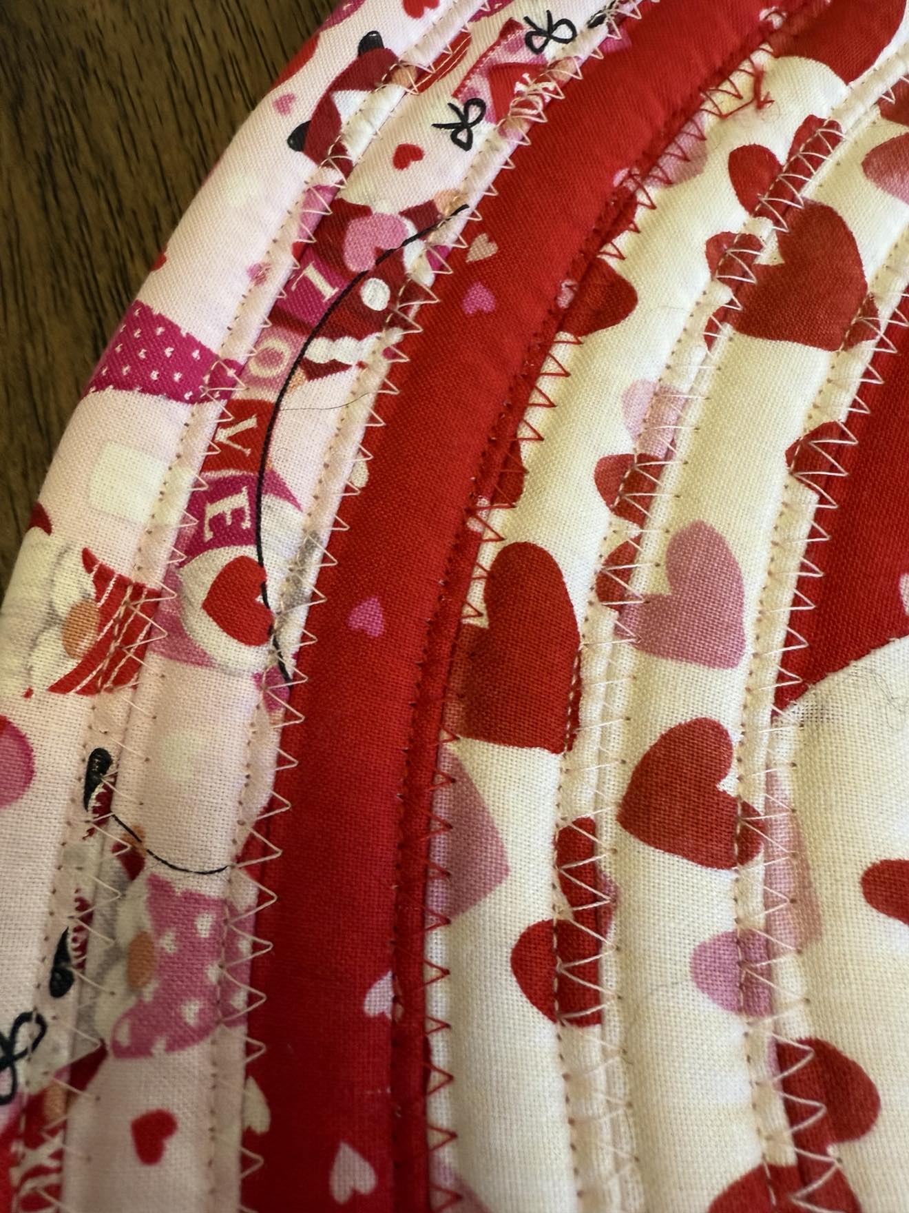 Round 17" Valentine's Day themed jelly roll placemat, flower mat, centerpiece mat