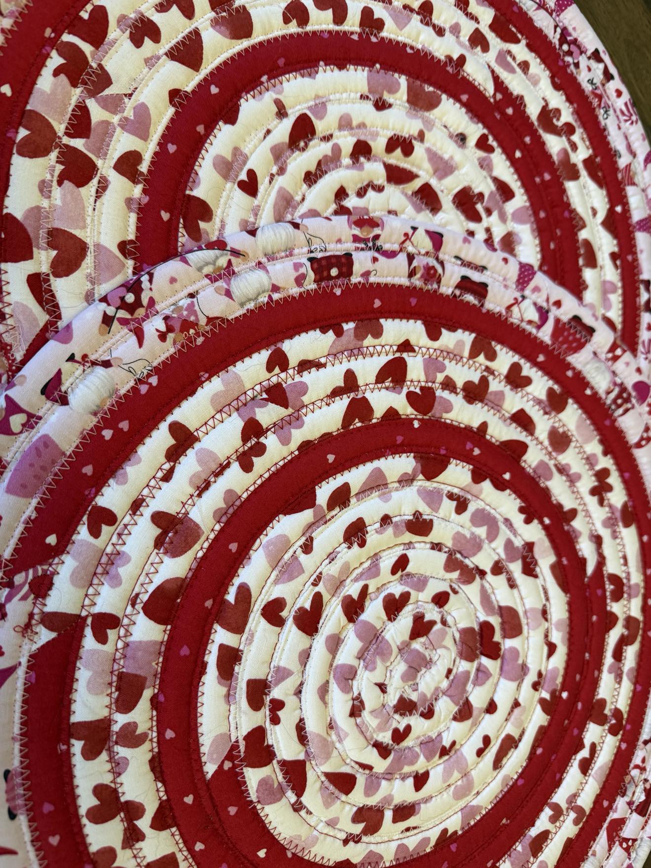 Round 17" Valentine's Day themed jelly roll placemat, flower mat, centerpiece mat