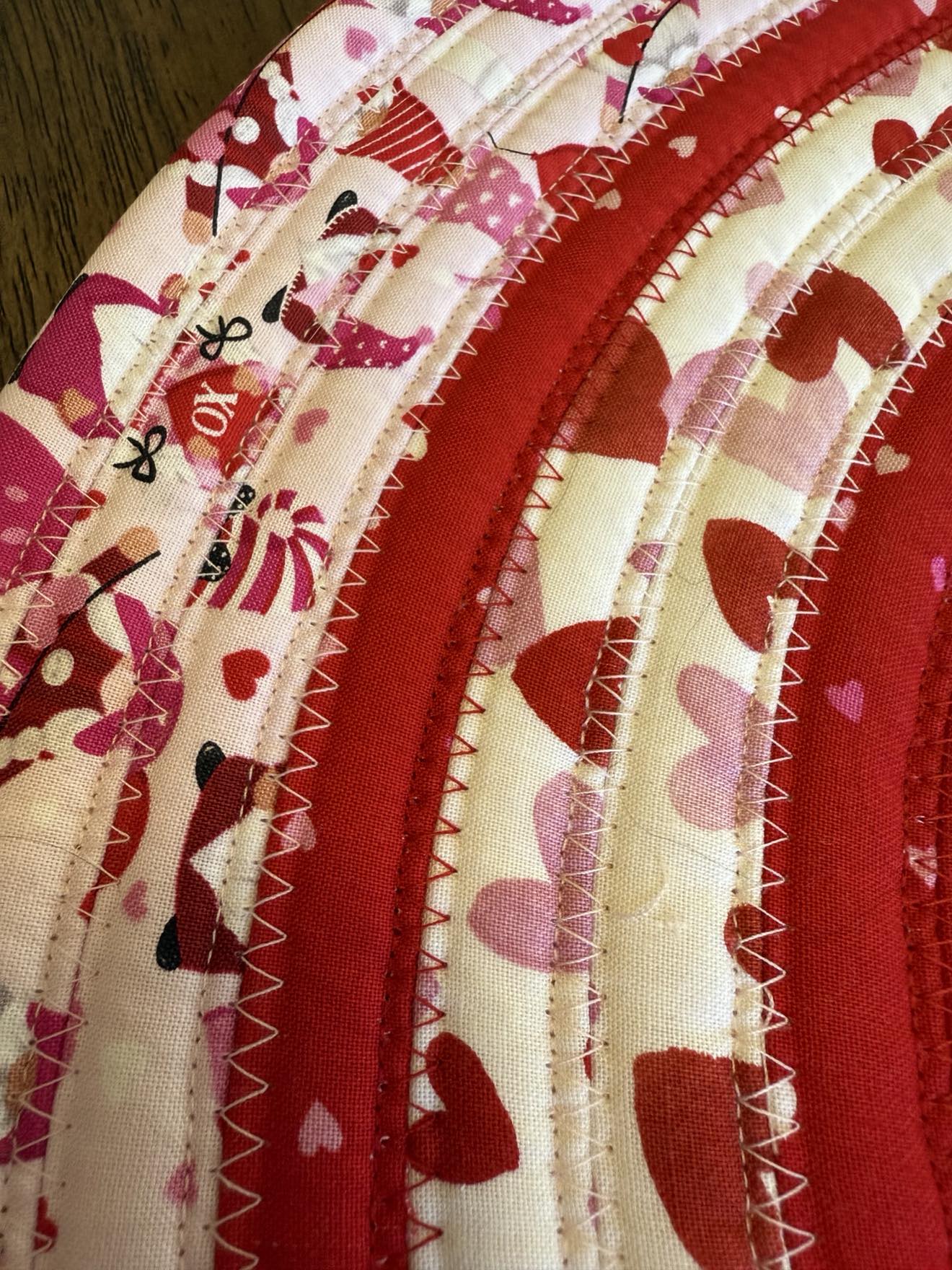 Round 17" Valentine's Day themed jelly roll placemat, flower mat, centerpiece mat