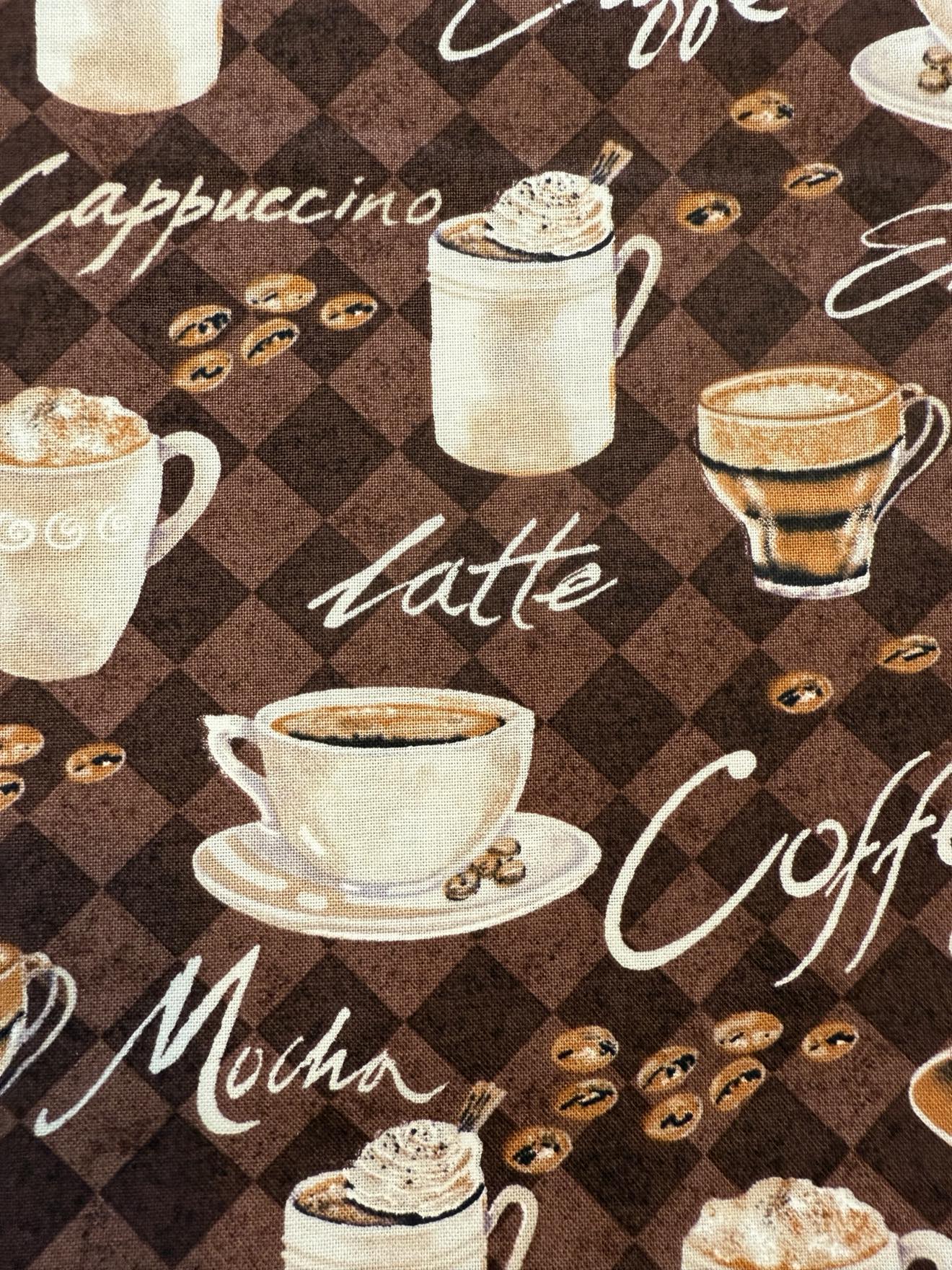 1 Yard Fabric Cut  - 43" x 36" - Latte Cappuccino Expresso Fabric 100% Cotton