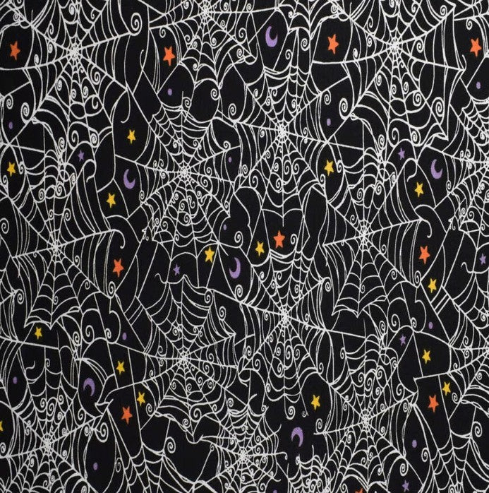 1 Yard Fabric Cut  - 43" x 36" - Halloween Spider Web & Stars