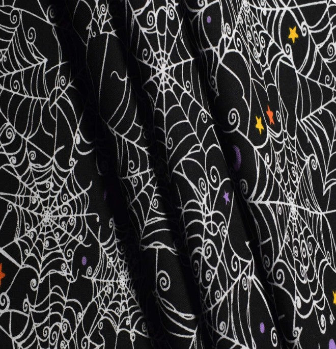 1 Yard Fabric Cut  - 43" x 36" - Halloween Spider Web & Stars