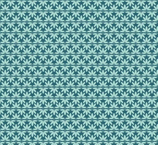 1 Yard - Melody - Deco Leaves Colonial Blue by Beverly McCullough for Riley Blake Designs