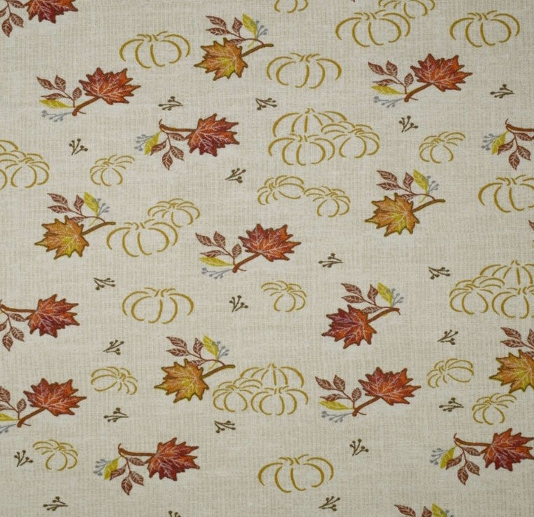 1 Yard Fabric Cut  - Cream Fabric with Sketched Pumpkins & Orange and Gold Leaves