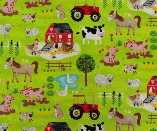 1 Yard Fabric Cut  - 100% Cotton Flannel Fabric - Farm Animals