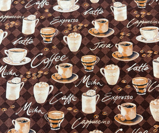 1 Yard Fabric Cut  - 43" x 36" - Latte Cappuccino Expresso Fabric 100% Cotton