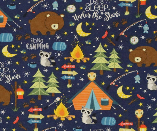 1 Yard Fabric Cut  - 100% Cotton Flannel Fabric - Gone Camping Animals