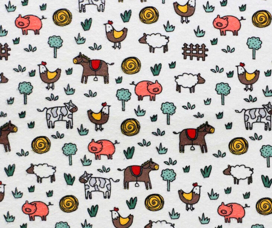 1 Yard Fabric Cut  - 100% Cotton Flannel Fabric - Farm Animal Doodles