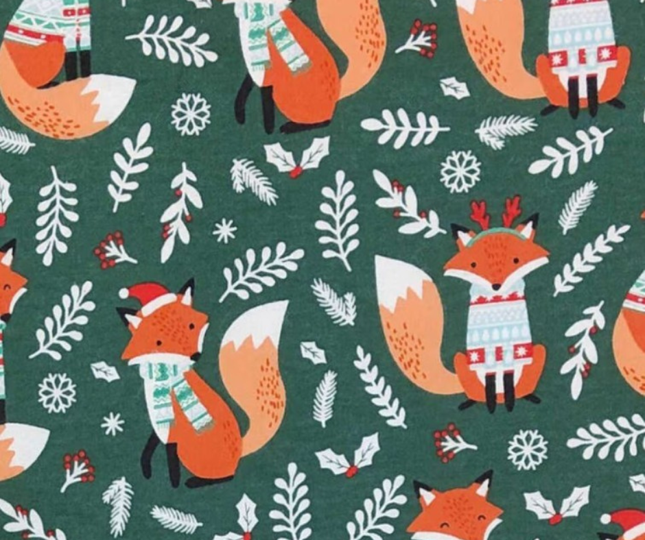 1 Yard Fabric Cut  - 100% Cotton Flannel Fabric - Fox in Sweater