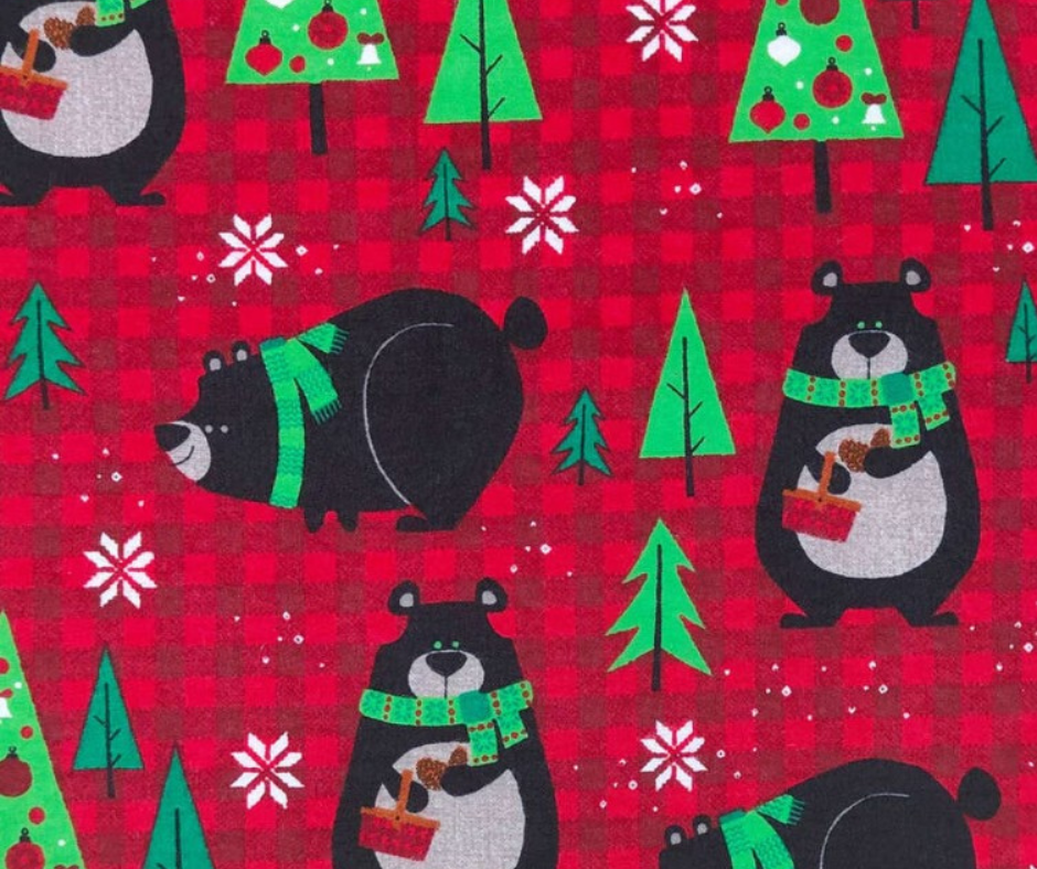 1 Yard Fabric Cut  - 100% Cotton Flannel Fabric - Northwoods Bear on Red Plaid