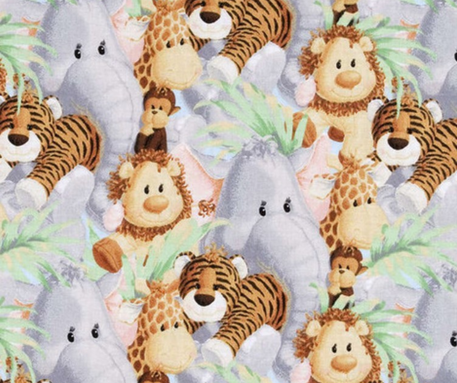 1 Yard Fabric  Cut  - Jungle Babies - 100% Cotton