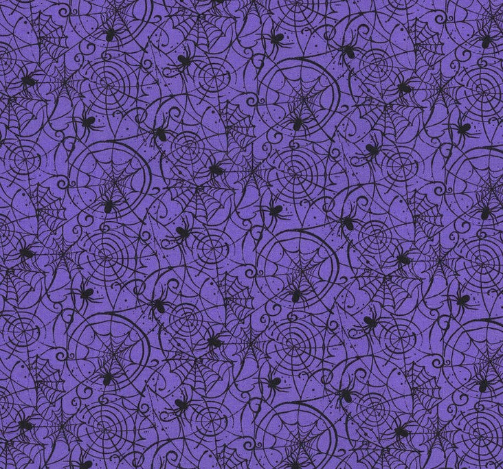 1 Yard Fabric Cut  - 44" x 36" - Bewitched Spider on Purple Fabric