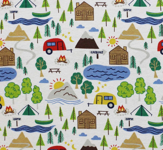 1 Yard Fabric Cut  - 100% Cotton Flannel Fabric - Camping & Cabin Theme