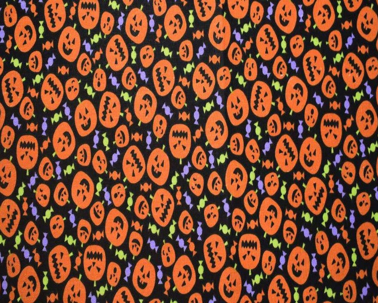 1 Yard Fabric Cut  - 44" x 36" - Halloween Pumpkins & Candy